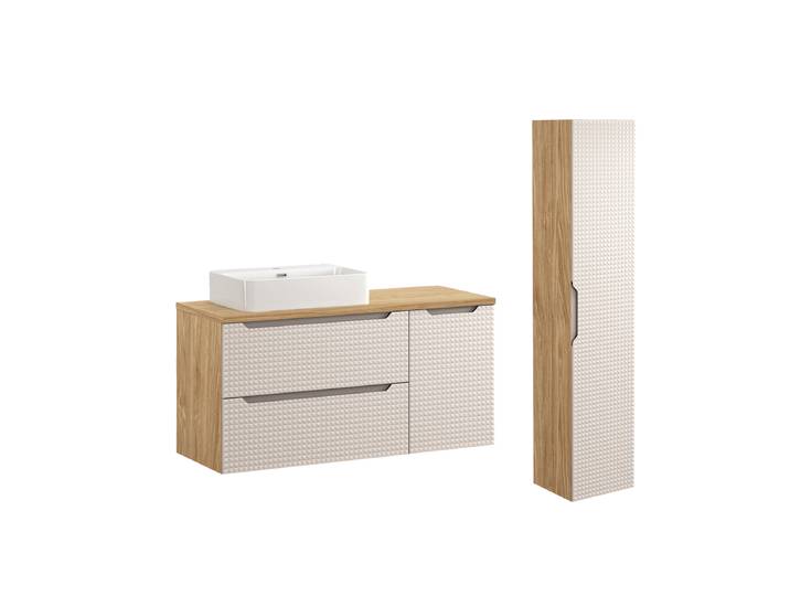 Ensemble meuble simple vasque 120cm et colonne Mallory Beige et bois