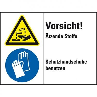 Aufkleber I Kombischild Vorsicht! Ätzende Stoffe..., Folie, 200x150mm, DIN EN ISO 7010