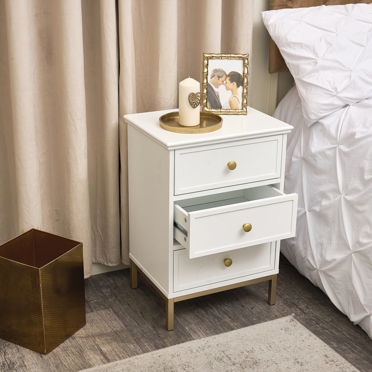 White Three Drawer Bedside Table - Aisby White Range Material: Furniture/Furniture Ranges/Aisby White Range