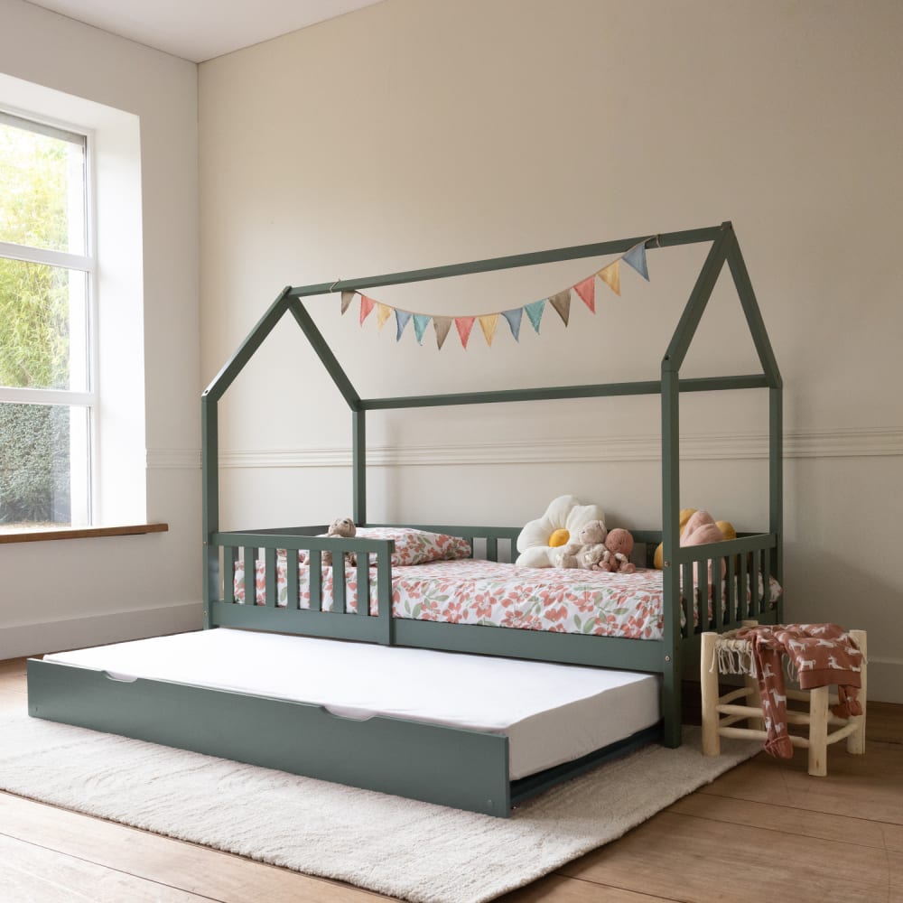 Happy Garden Lit cabane gigogne vert pour enfant 190x90cm en bois Vert 197x162x98cm