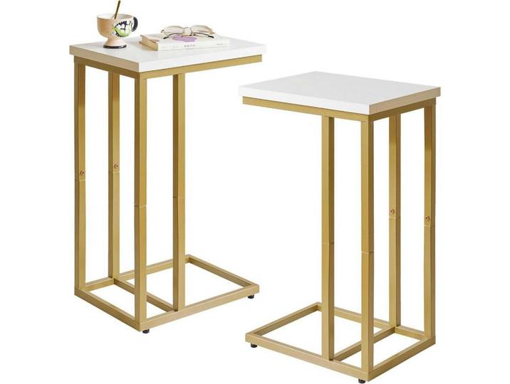 Beistelltisch 2er-Set Weiß/Gold, Mehrfarbig, Metall, 30x63x40 cm, Wohnzimmer, Wohnzimmertische, Beistelltische