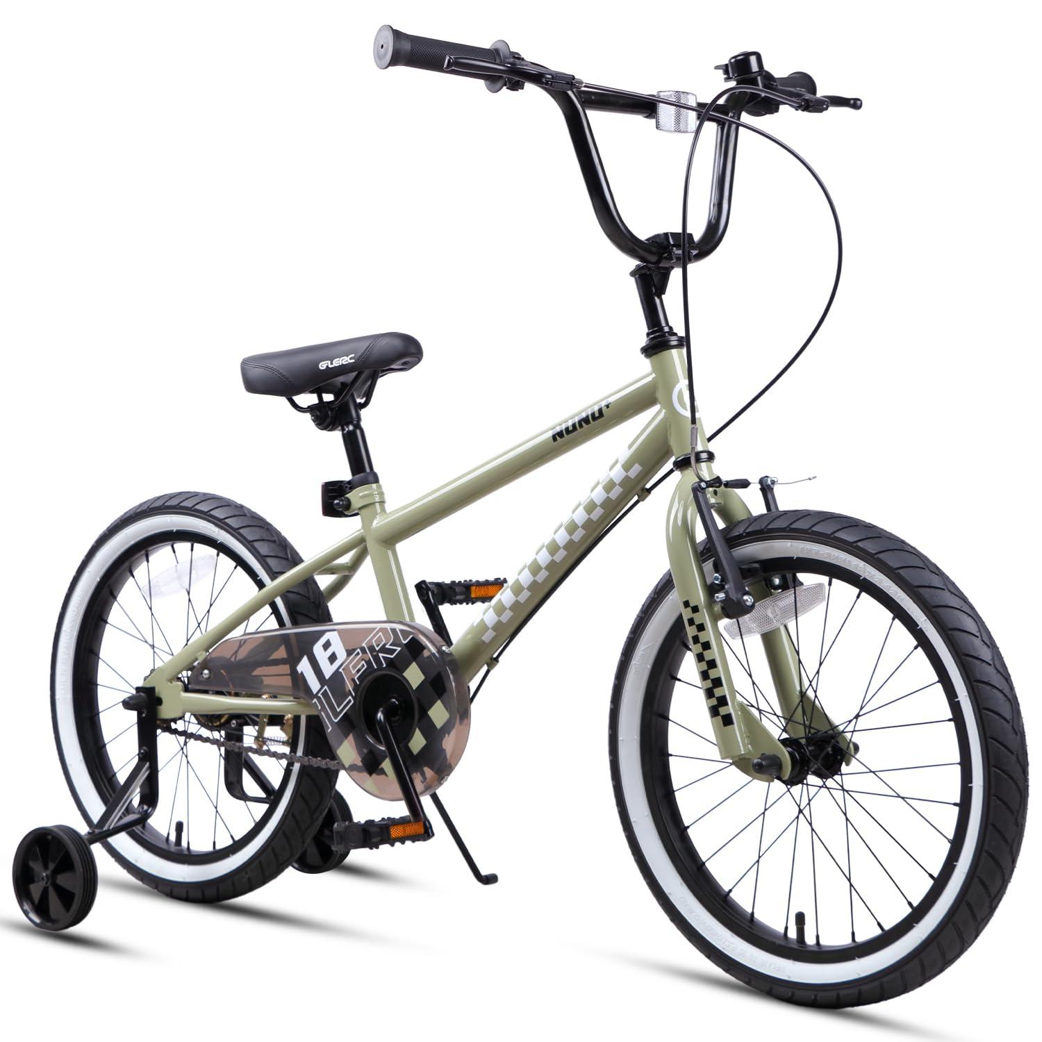 18 Zoll Kinderfahrrad BMX-Stil, Legergrün, mit Stützrädern