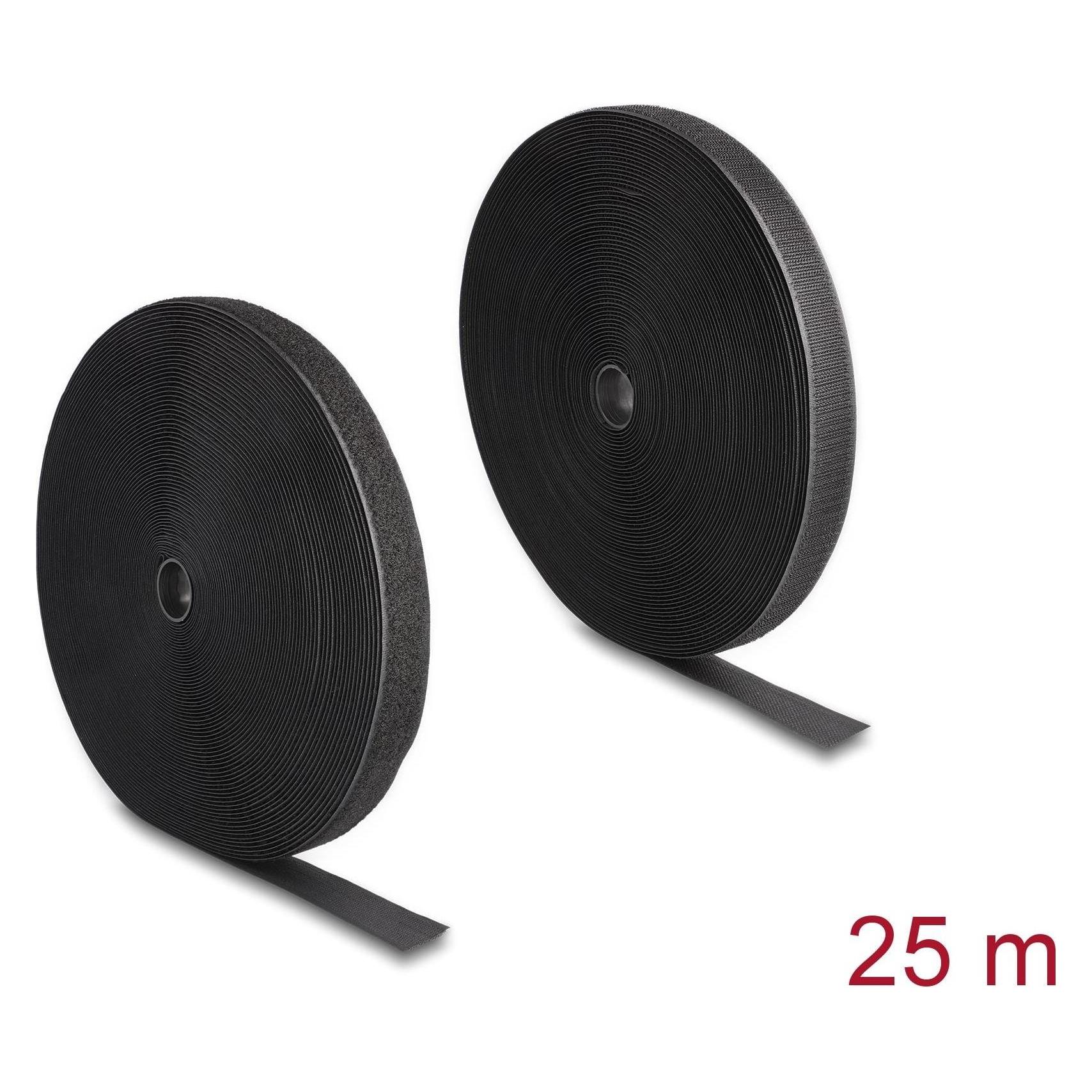 Delock Klettband 25m x 25mm Strapazierfähig Schwarz (25 mm) (20853)