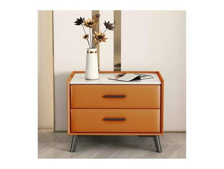 xiuling4568 Nachttisch mit 2 Schubladen, Orange, Kunstleder, Holz, Schlafzimmer, Nachttisch, Beistelltisch, Schlafzimmermöbel(L45xD40xH45cm)