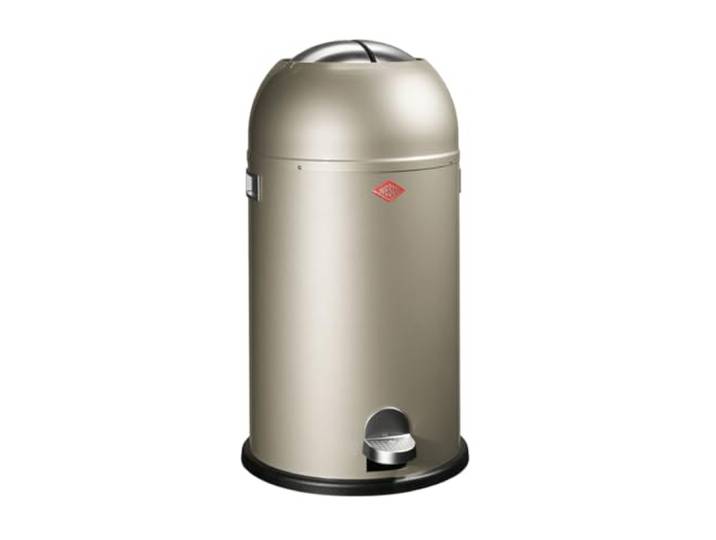 WESCO Kickmaster Abfallsammler in der Farbe neusilber, pulverbeschichtetes Stahlblech, eingebauter Dämpfer, 33 Liter Volumen, großer Einwurf