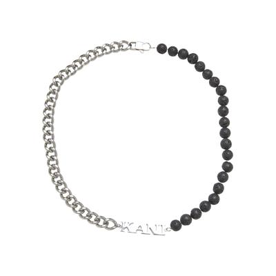 Halsreif KARL KANI "Karl Kani KK Retro Kani Lavapearl Necklace", schwarz (silber, schwarz), Halsketten, Damen, onesize, Stahl