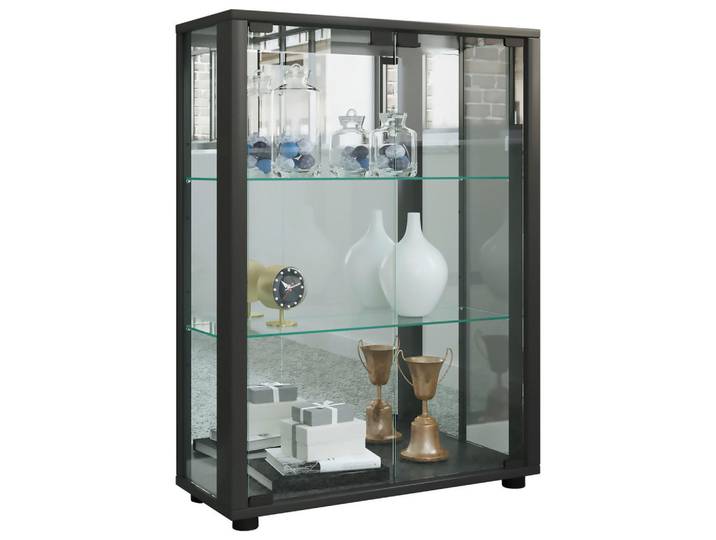Mid.you Vitrine, Schwarz, Kunststoff, 2 Fächer, 60x80x25 cm, Beleuchtung, Esszimmer, Vitrinen, Vitrinenschränke