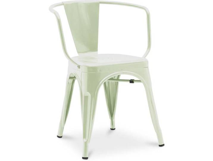 Chaise de salle à manger avec accoudoir Bistrot Metalix design industriel en Métal - Nouvelle édition Vert pâle