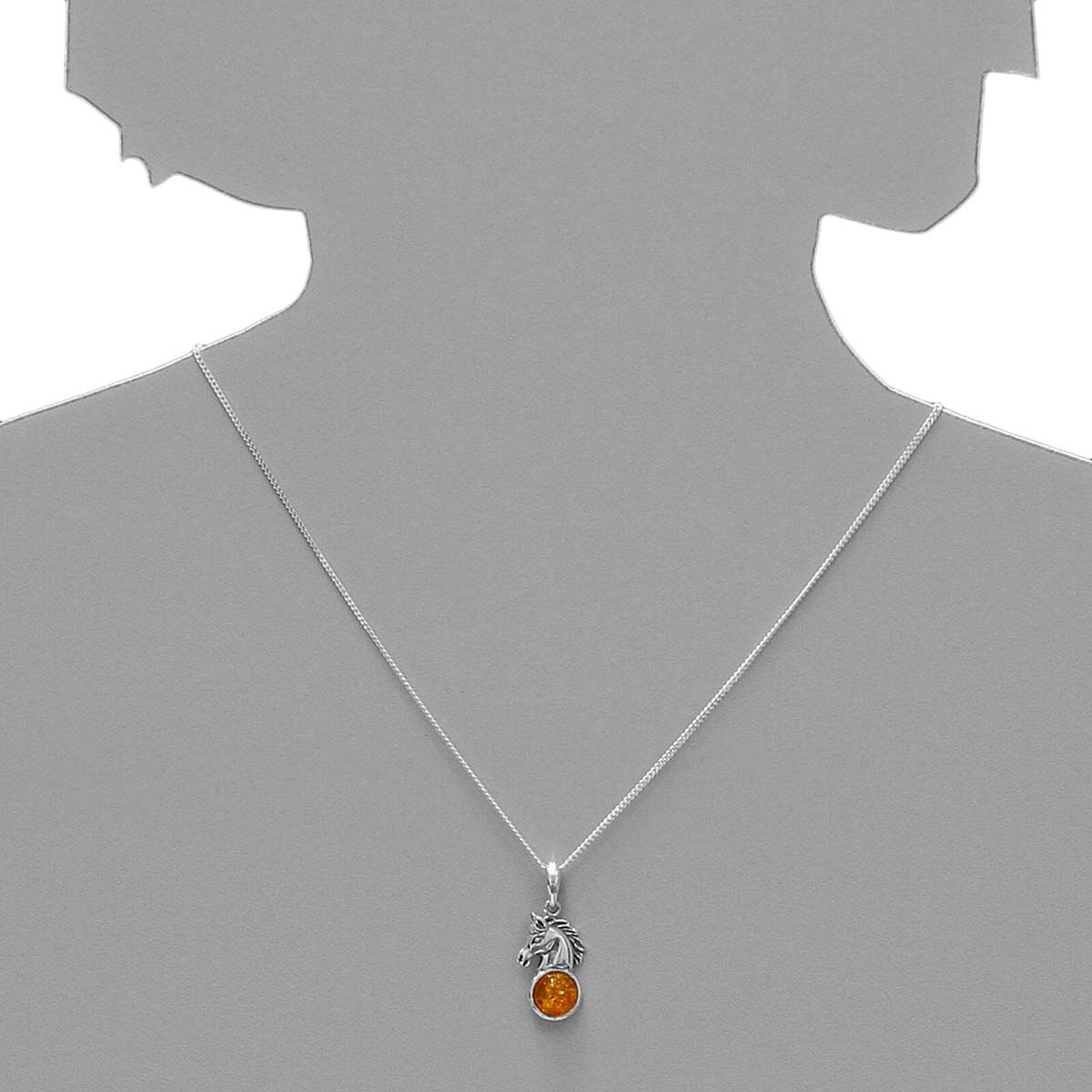 Kette mit Anhänger OSTSEE-SCHMUCK "- Pferdekopf - Silber 925/000 - Bernstein" Gr. 45, silber (silber 925, silberfarben, weiß), Schmuck_Sets, Damen, 45, Silber 925 (Sterlingsilber), Kette mit Anhänger