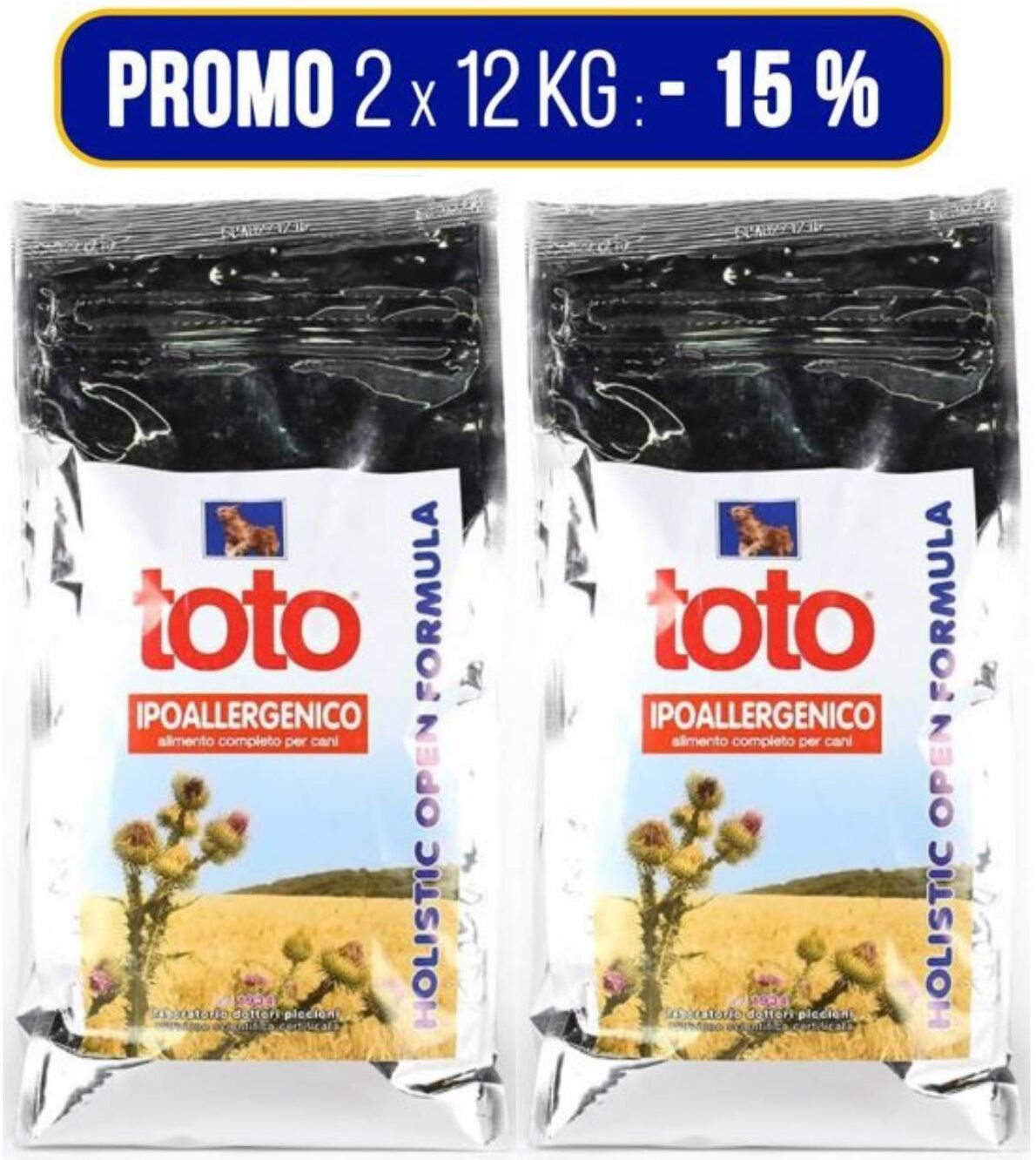 Toto PROMO 2 x 12 Kg Holistic Open Formula Ipoallergenico per Cani (€ 84,90 A SACCO)