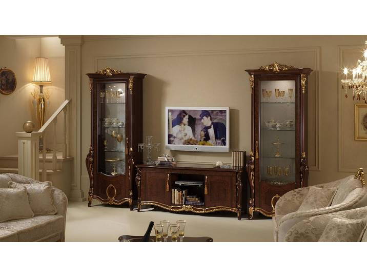 JVmoebel Wohnwand Barocke Vitrine und Sideboard in edlem Braun von Arredoclassic, Made in Europa