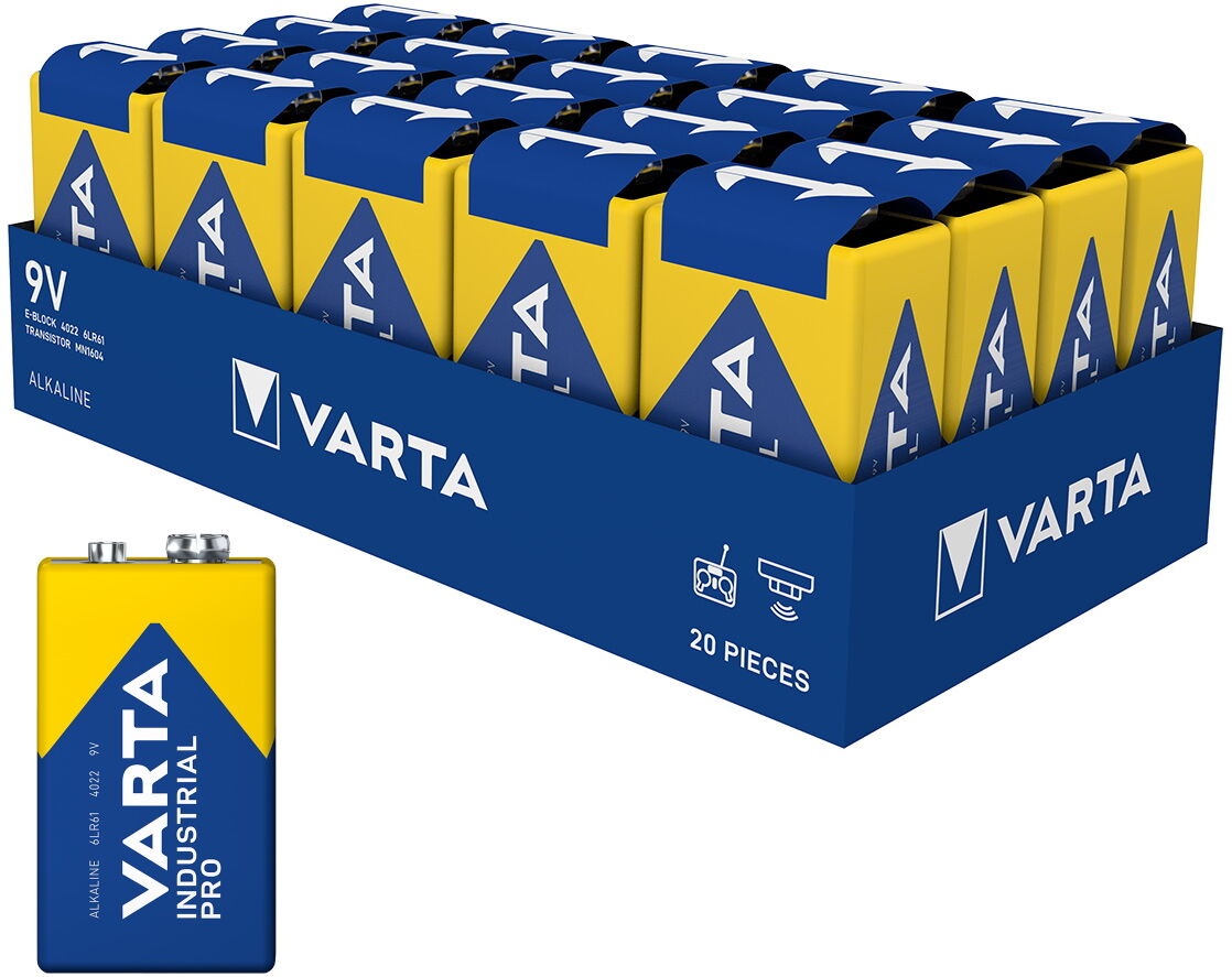 Varta Industrial Pro Alkaline 9V 4022 6LR61 Batteries (Box of 20) PP3
