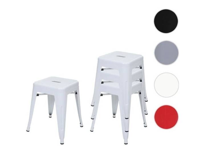 4x Tabouret HWC-A73 métal style industriel empilable ~ blanc