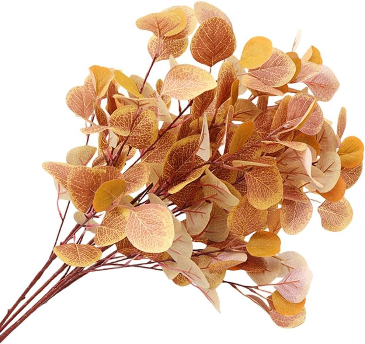 4 stuks kunstmatige herfst eucalyptus stengels met bladeren, oranje, 93 cm
