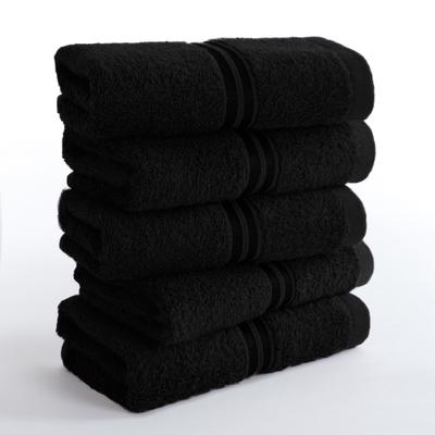 Gaestehandtuecher HAMMETEX "5er Set, 30x50 cm, weich & saugstark, 100% Baumwolle", schwarz, B:30cm L:50cm, Frottier, Frottee, Handtücher, mit Bordüre, einfarbig, Schlaufe, 100% Baumwolle Frottee