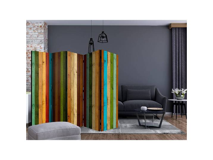 Paravent Wooden Rainbow II 5 élém. Intissé en pin massif, naturel Multicolore 225 x 172cm