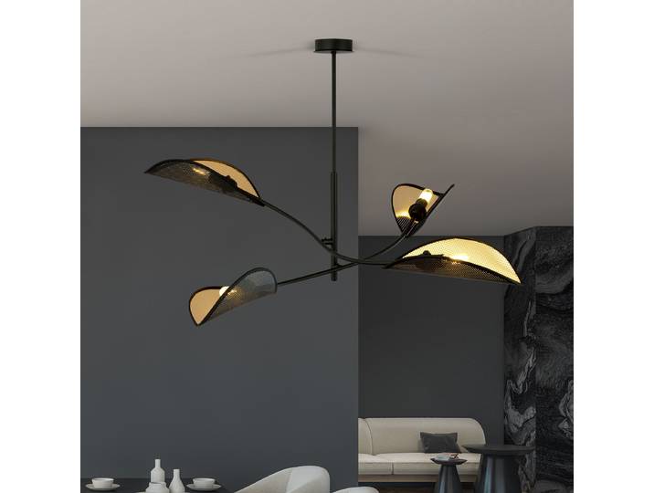 Plafonnier Lotus 102 x 51 x 102cm Noir/Noir/Doré 4 Tissu mélangé Ampoule électrique E14