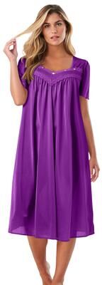 Plus Size Women's Short Silky Lace-Trim Gown by Only Necessities in Fresh Berry (Size 1X) Pajamas