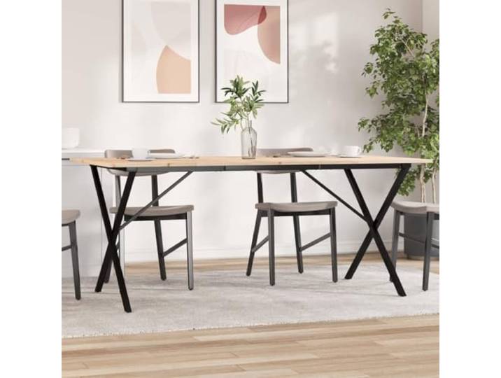 HEFZGDB Esstisch X-Gestell 180x90x75 cm Massivholz Kiefer und Stahl mit robuster Tischplatte für stabile Sicherheit und langlebiges Design