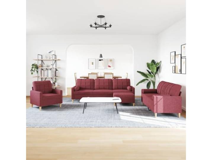 KTHLBRH 4-teiliges Sofaset mit Fußstütze Weinrot aus Stoff Weiches Polyester, Gestell aus Metall, Füllung aus Schaumstoff, 3 Sofas und Hocker