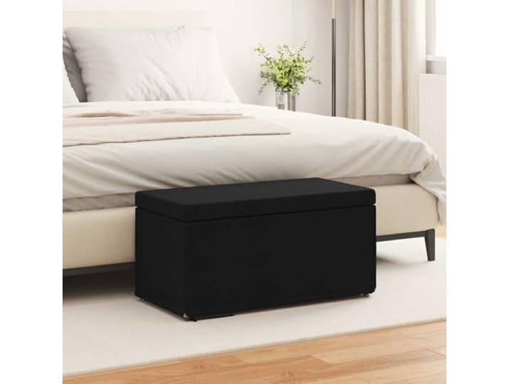 VIHHQGC Hocker Schwarz 81 x 41 x 40 cm Stoff Pressholz mit Kissen Rückenlose Bauweise, Bun-Fußbeine, weiches Kissen, einfache Montage, pflegeleichter Stoff