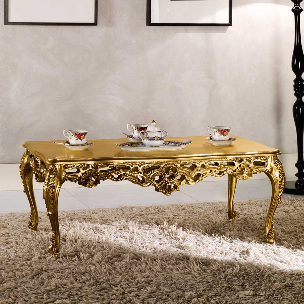 Pharao24.de Barock Couchtisch in Goldfarben Pappelholz