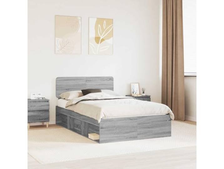 Massives Kiefernholz Stabilität Modernes Gestell Grau 120 x 190 cm Bettrahmen Graues Sonoma 120 x 190 cm Massives Kiefernholz Bettgestell mit Kopfteil Stabil Holzlattenrost