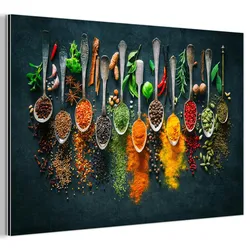 METALLBILD Kräuter - Gewürze - Löffel Wanddeko 90x60 cm