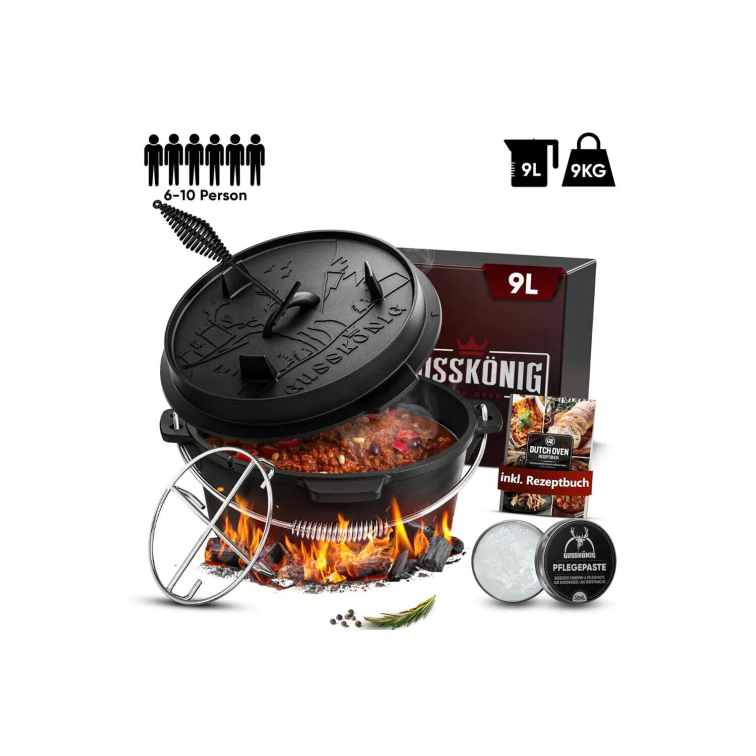 GUSSKÖNIG Klassisch Dutch Oven Set 9 L ohne Füße GK-14