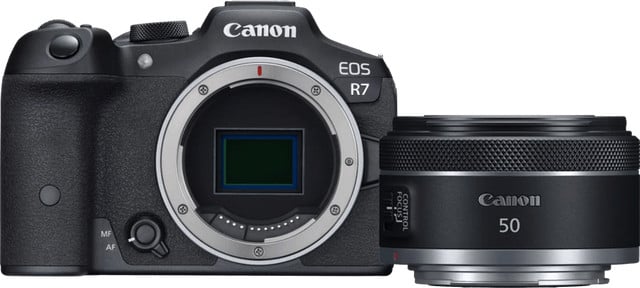 Canon EOS R7 camera met RF 50mm f/1.8 STM lens