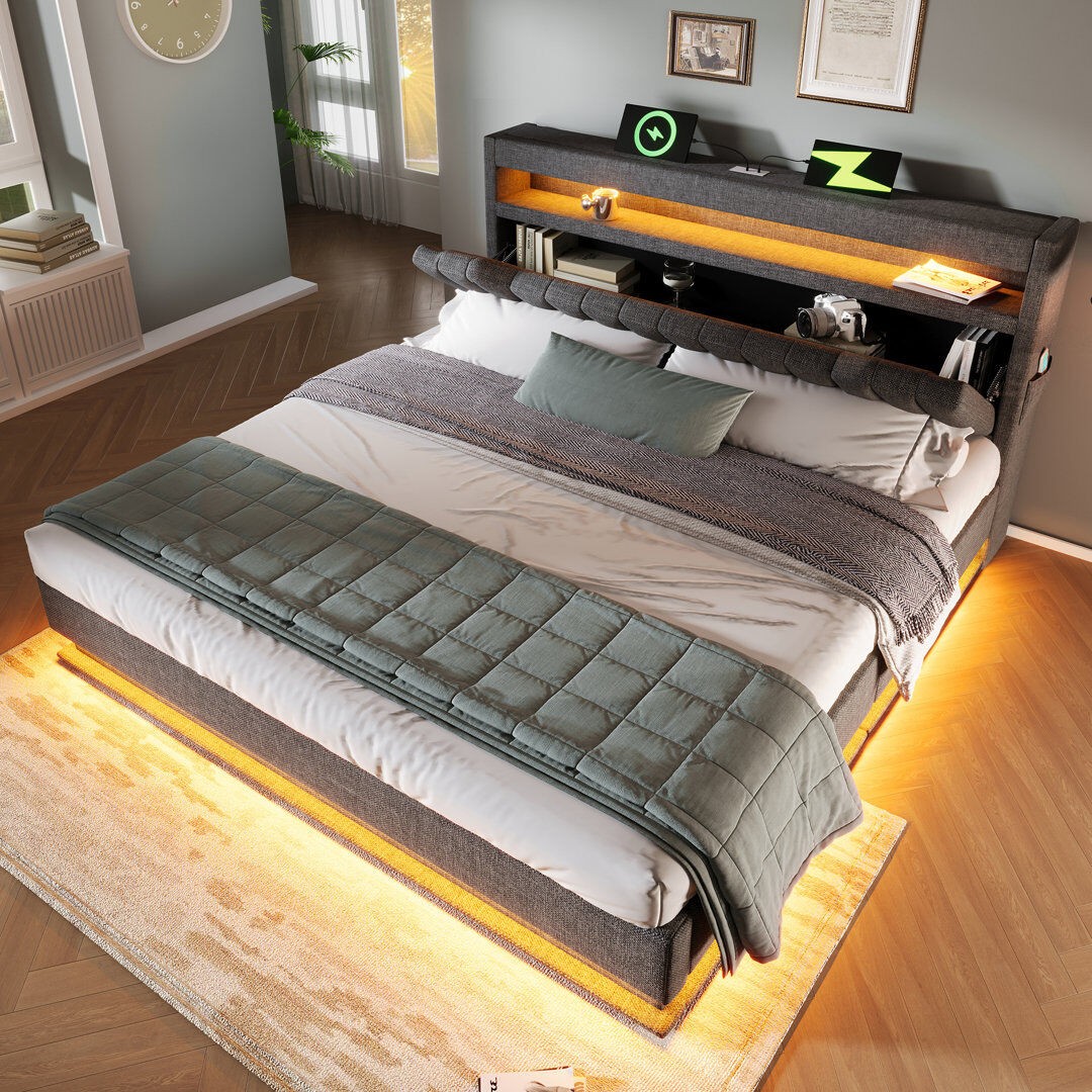 Ivy Bronx Lift Up Storage Bed Frame Grey Double (4'6)