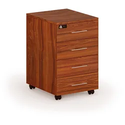 Rollcontainer MIRELLI, Zahlenschloss, 4 Schubladen, Nussbaum