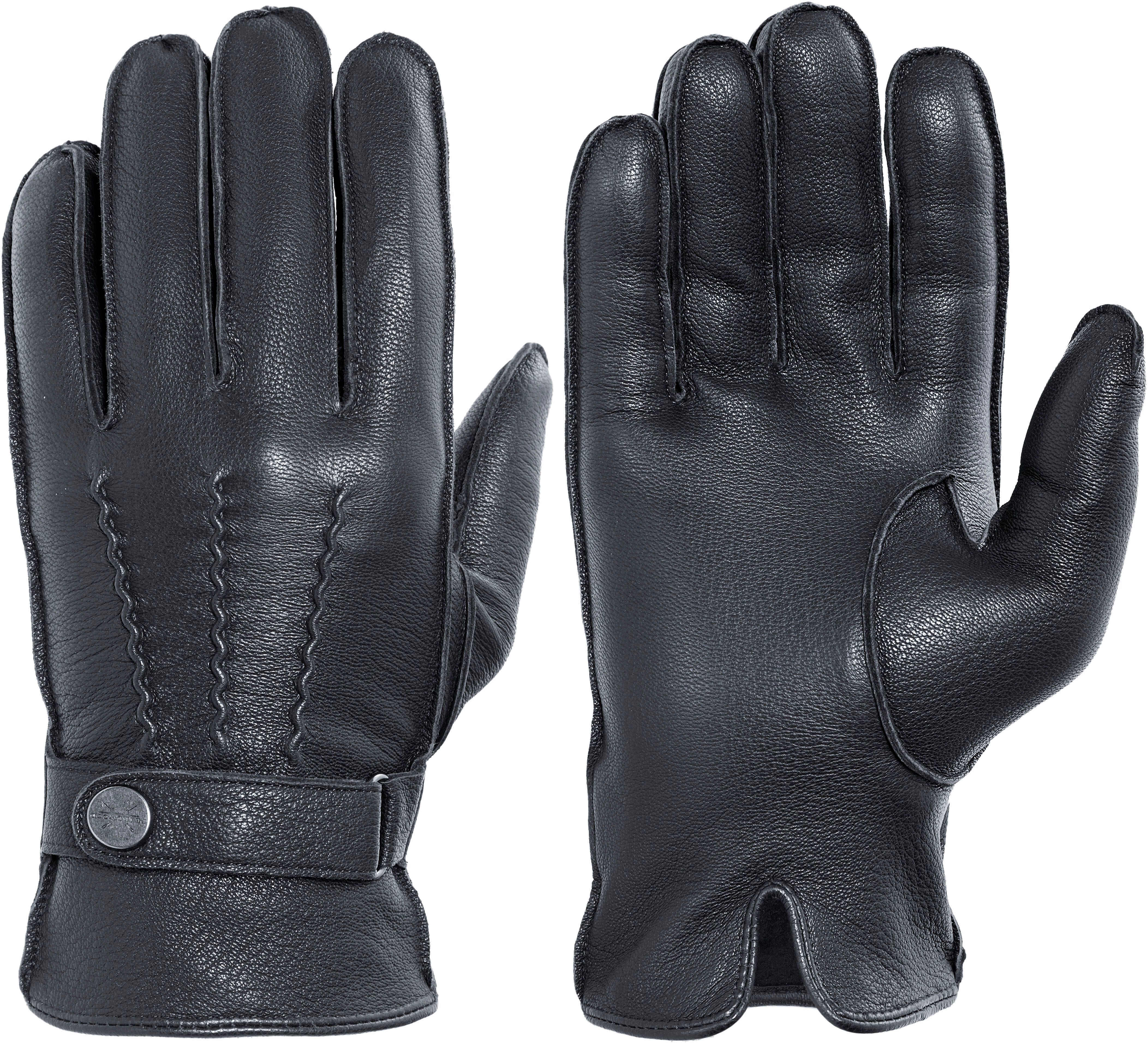 Lederhandschuhe PEARLWOOD "Planar", Herren, Gr. 8,5, schwarz, Ziegenleder, unifarben, Handschuhe Lederhandschuhe, Verstellbarer Lederriegel schwarz 8,5
