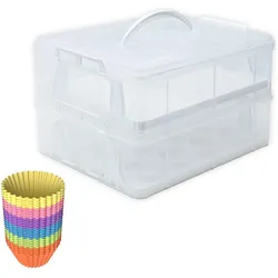 Intirilife Muffin-Set: Kuchen Transportbox Weiss & Silikon Muffin Cupcakeformen, Kuchentransportbox, Mehrfarbig