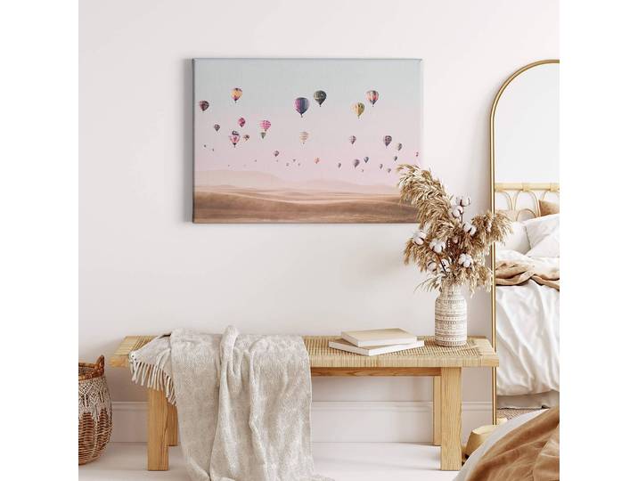 Leinwandbild Hot Air Balloons Polyester PVC / Fichtenholz Blau 70 x 50cm