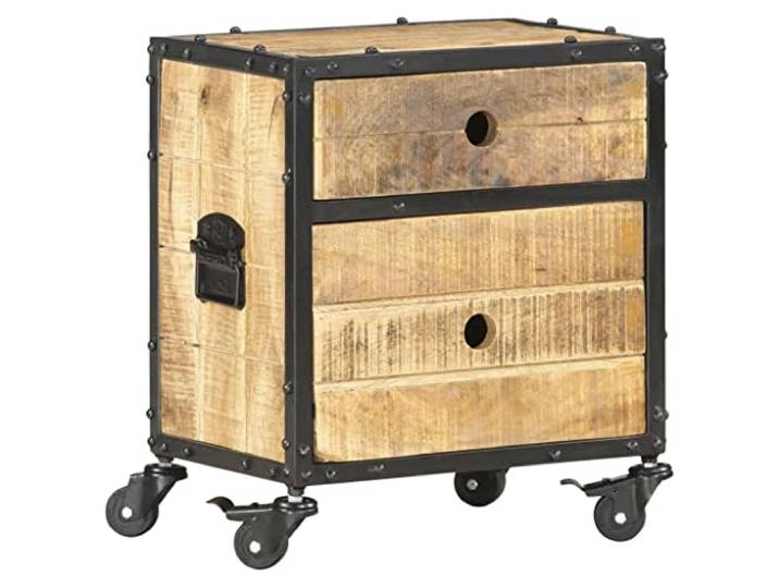 LKJephalotrop Nachttisch 40x30x50 cm Massivholz Beistelltisch Rollen Industrieller Beistellschrank mit 2 Schubladen und Rollen für das Schlafzimmer. Bietet praktischen Stauraum neben dem Bett.