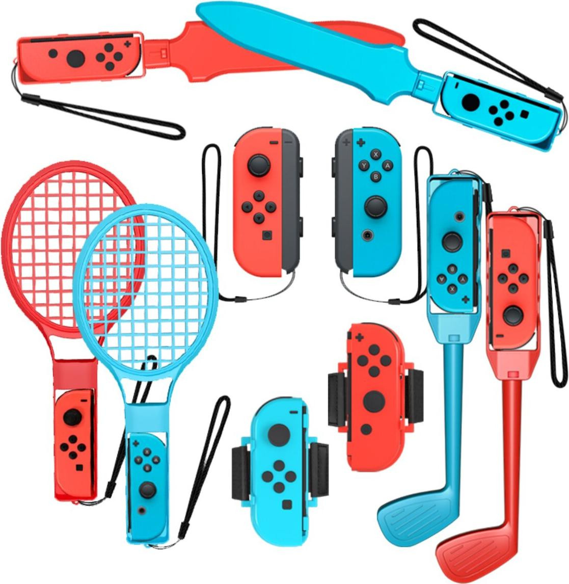 Hurtel Familieaccessoirepakket 10-in-1 voor Nintendo Switch Sports - Rood en Blauw