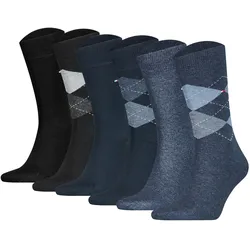 TOMMY HILFIGER Herren Socken, 6er Pack - Check Socks 6P, Raute Schwarz/Blau/Dunkelblau / 39-42