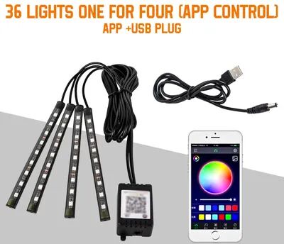 Daily Deals Depot RGB Car LED Interior Lights Wireless Remote & Music Sync, USB Powered Ambient Footwell Lighting For Custom Car Decor 36led App Usb