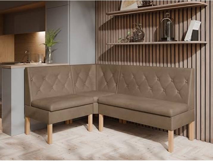JKG Meble Eckbank fur Essizmmer - Eckbank Küche mit Aufbewahrungsbehälter - Modern Sitzecke Küche - Stoff Velours - gepolsterte Rückenlehne - Braun - Monolith 09-140x200 cm