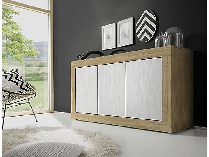 Sideboard >Belinda< in Eiche Cadiz/Weiss - 160x86x43cm (BxHxT)
