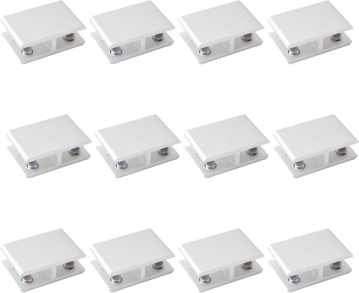 12x Verstelbare Dubbelzijdige Glasklemmen voor 10-12mm Glas - Aluminium Legering Planksteun Beugel 180 Graden