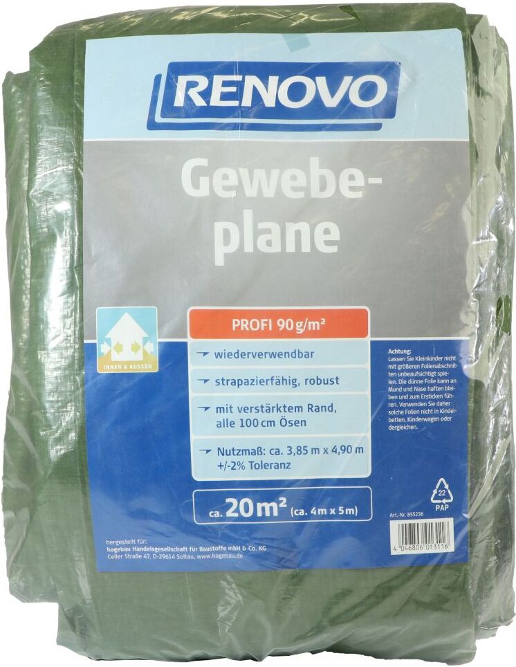 RENOVO Gewebeplane Profi, grün, mit Ösen, 5 x 4 m