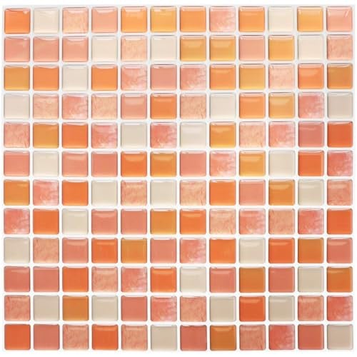 Yoillione 3D Mozaïek Tegelstickers Oranje - Waterdichte en Zelfklevende Vinyl Wandstickers voor de Keukenmuur (4 stuks)