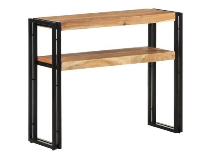 HAQWRDQSG Konsolentisch 90x30x75 cm Massivholz Akazie Flurtisch Zweistöckige offene Ablage für das Wohnzimmer mit pulverbeschichtetem Eisengestell für Bücher und Dekoration.