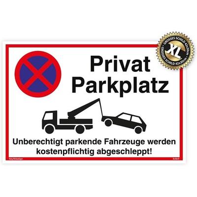 Großes Schild Privatparkplatz weiß | stabiles Alu-Schild mit UV-Schutz 42 x 30cm