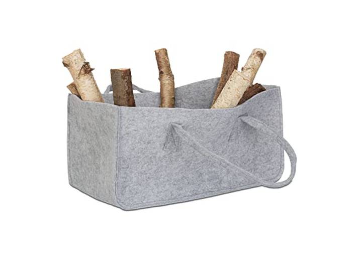 Relaxdays Panier à bûches de Bois en Feutre 2 poignées\, Pliable\, Porte-revues HxlxP: 25 x 25 x 50 cm\, Gris
