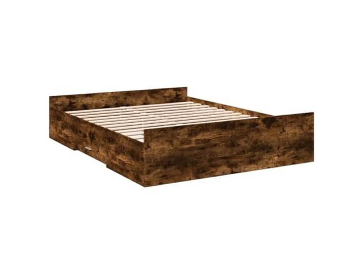 KTHLBRH Bettgestell mit Schublade, Eichenholz, Rauchgrau, 150 x 200 cm Robustes, mehrschichtiges Holz, Latten aus Sperrholz, praktischer Behälter, Montage erforderlich