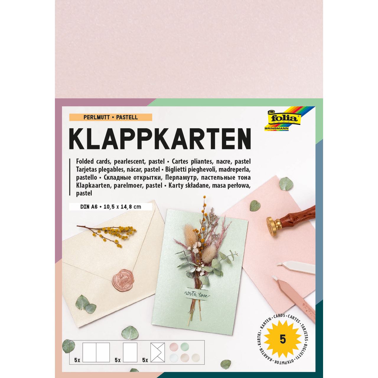 folia 10 Faltkarten mit Briefumschlägen pastell DIN A6 pastell