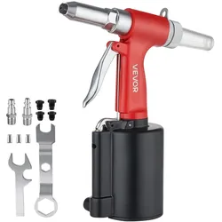 VEVOR Druckluft Nietmutternzange Set mit 4 Nasenstücken 2,4/3,2/4,0/4,8mm, Pneumatische Blindnietzange Set für Automobil Industrie Heimwerkerprojekt, 1100kg Zugkraft, Max. 16mm Hub, 360° Nietengriff